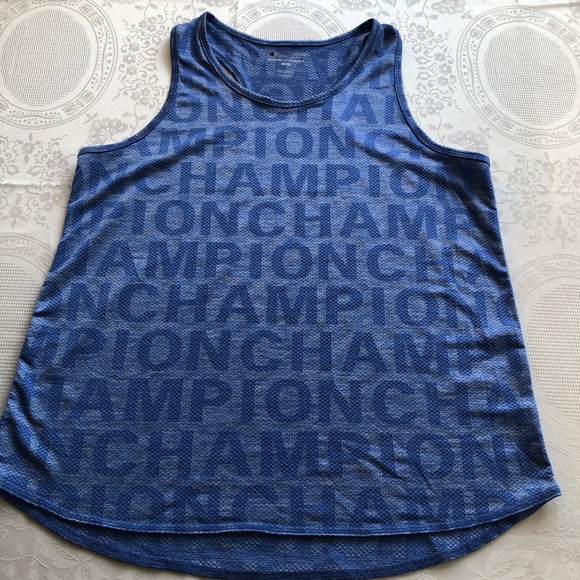 Champion Women’s Size M Monogrammed Logo Blue Tank-Top Athletic Race-Back Shirt - Picture 6 of 16